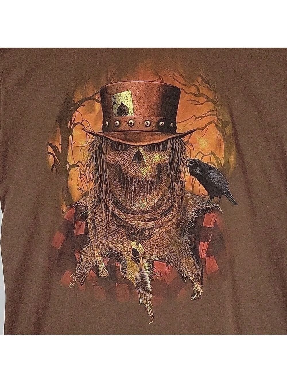 Vintage Men's Scarecrow Horror Haunted Halloween T-Shirt, Scary, Brown, Size XL